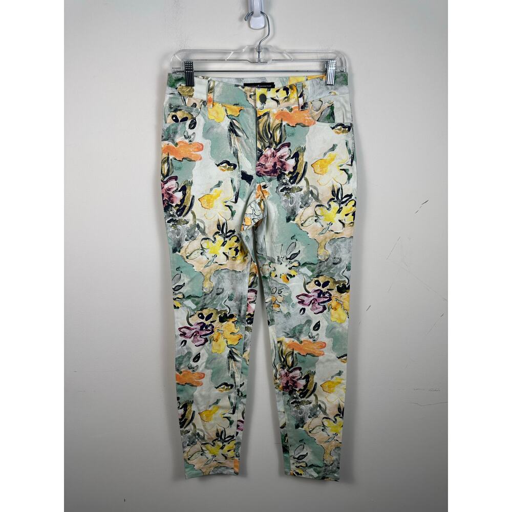 Peruvian Connection Floral Print 5 Pocket Skinny Pants Size 4 Cotton EUC